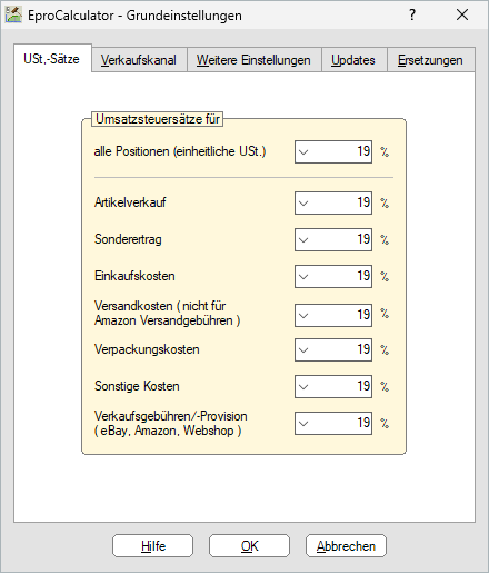 Einstellbare Umsatzsteuersätze